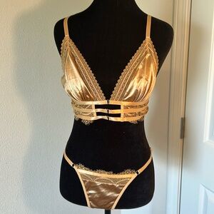 Gold Lace Trimmed Lingerie Set